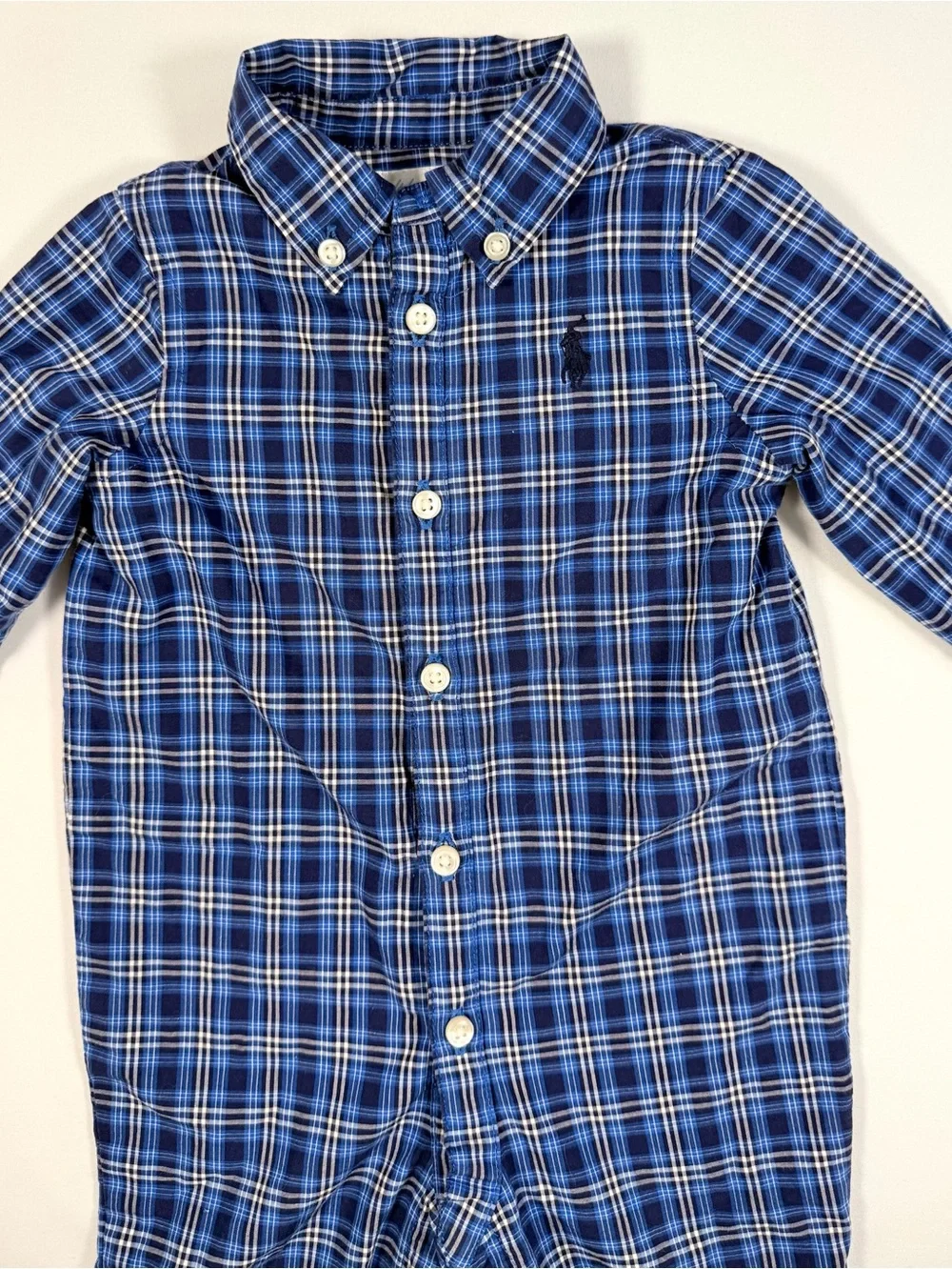 RALPH LAUREN 3 Months Plaid Lined Romper Button Front Polo Baby Preppy Classic‎